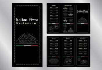 Italian pizza restaurant menu brochure template (pizzas, pastas, desserts, drinks) - 3 x DL (99 x 210 mm)