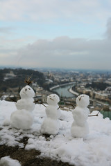 Mini snowman in the city
