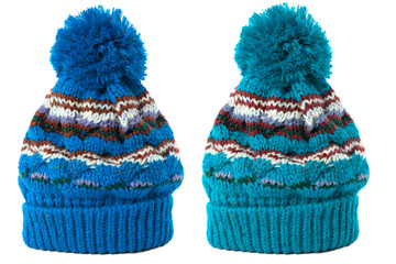 Two winter knit ski hat isolated white