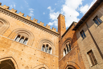 detail of the Palazzo Comunale Palace (il Gotico) in Piacenza main square (Piazza Cavalli), Emilia-Romagna region, Italy