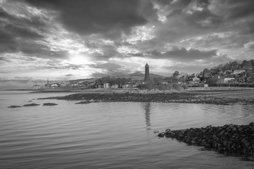 Largs Foreshore and the Pencil Monument on a Clear Cold Scottish New Years Eve.