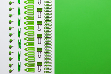 stationery on a green background