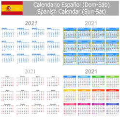 2021 Spanish Mix Calendar Sun-Sat on white background