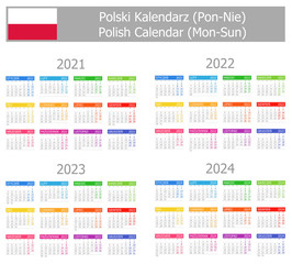 2021-2024 Polish Type-1 Calendar Mon-Sun on white background