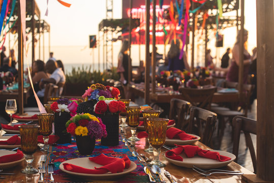 Los Cabos, Mexico - Oct 2019 Tableware are the dishware used for setting a table, serving food and dining. Including cutlery, glassware, serving dishes and items for practical or decorative purposes