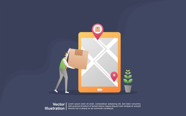 Online delivery service concept, online order tracking, shipment and delivery, Online Cargo Tracking Delivery, Suitable for web landing page, ui, mobile app, banner template. Vector Illustration