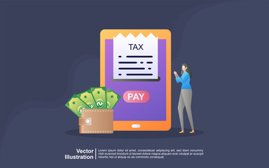 Illustration concept of online tax. Filling tax form. Business concept. People vector illustration. people filling tax form, people submit digital ta, online bill payment, calculating taxes bill