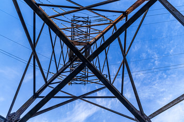 power pole against a bright blue sky