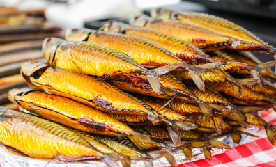 A pile of smoked fish at the market in Amsterdam. 