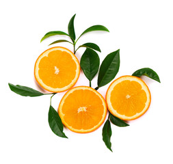 Citrus fruits isolated on white background. Pieces of orange isolated on white background, with clipping path. Top view.