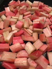 Fresh colourful forced rhubarb chopped and prepared ready for cooking