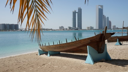 Boat on beach view in Dubai