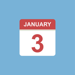 calendar - January 3 icon illustration isolated vector sign symbol