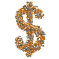 Dollar symbol from gold and silver stars, 3D rendering