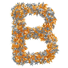 Letter B from gold and silver stars, 3D rendering