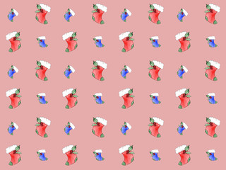 Seamless pattern - Watercolor Christmas sock. Hand-drawn on paper.