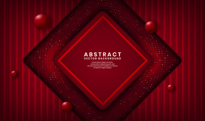 Modern abstract luxury red rhomb background overlap layer on dark space with metallic lines combination for elements poster, brochure, cover and flyer. Texture with glitter dots element decoration
