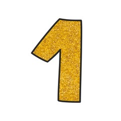 Hand drawn golden vector number 1 isolated on white background