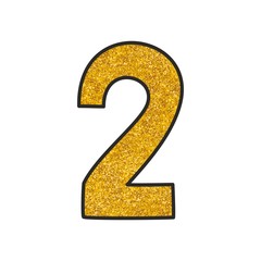 Hand drawn golden vector number 2 isolated on white background