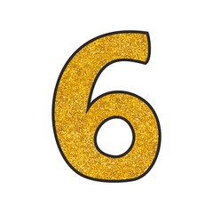 Hand drawn golden vector number 6 isolated on white background