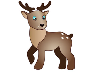 Little red deer - cartoon character. Cute little deer with white spots and blue eyes - full color vector child's drawing.