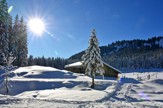 Schigebiet Postalm zwischen Abtenau und Strobl am Wolfgangsee (Salzkammergut, Salzburg, &Ouml;sterreich) - Ski area Postalm between Abtenau and Strobl am Wolfgangsee (Salzkammergut, Salzburg, Austria)