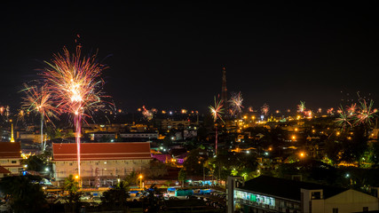 Fototapeta na wymiar New year firework in sakon nakhon province,thailand.-02 January 2020