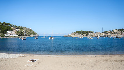 Fototapeta na wymiar Port de Soller in Mallorca on a sunny day in the summer. 