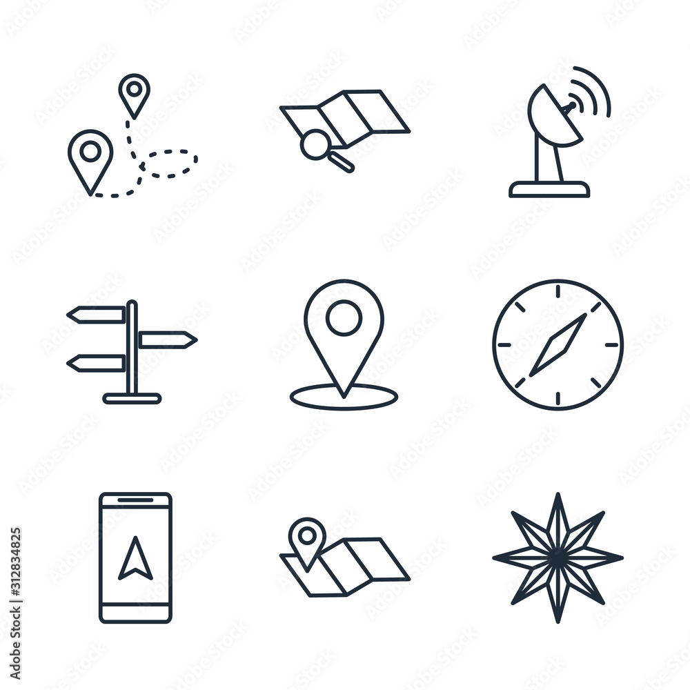 Poster set route and navigation icon template color editable. navigation, location, gps pack symbol vector 