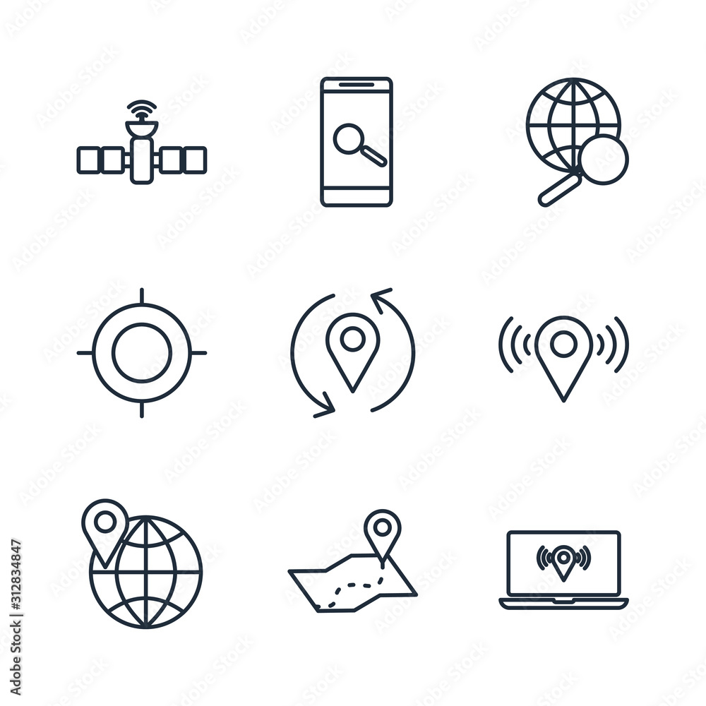 Aufkleber set route and navigation icon template color editable. navigation, location, gps pack symbol vector 