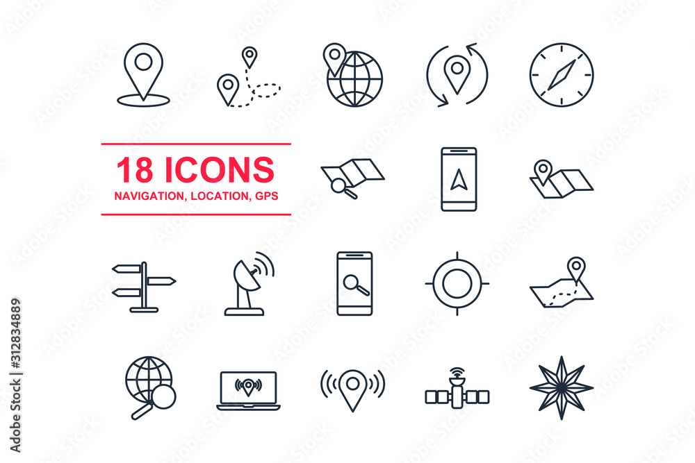 Poster Set Route and navigation icon template color editable. Navigation, location, GPS pack symbol vector sign isolated on white background icons vector illustration for graphic and web design.