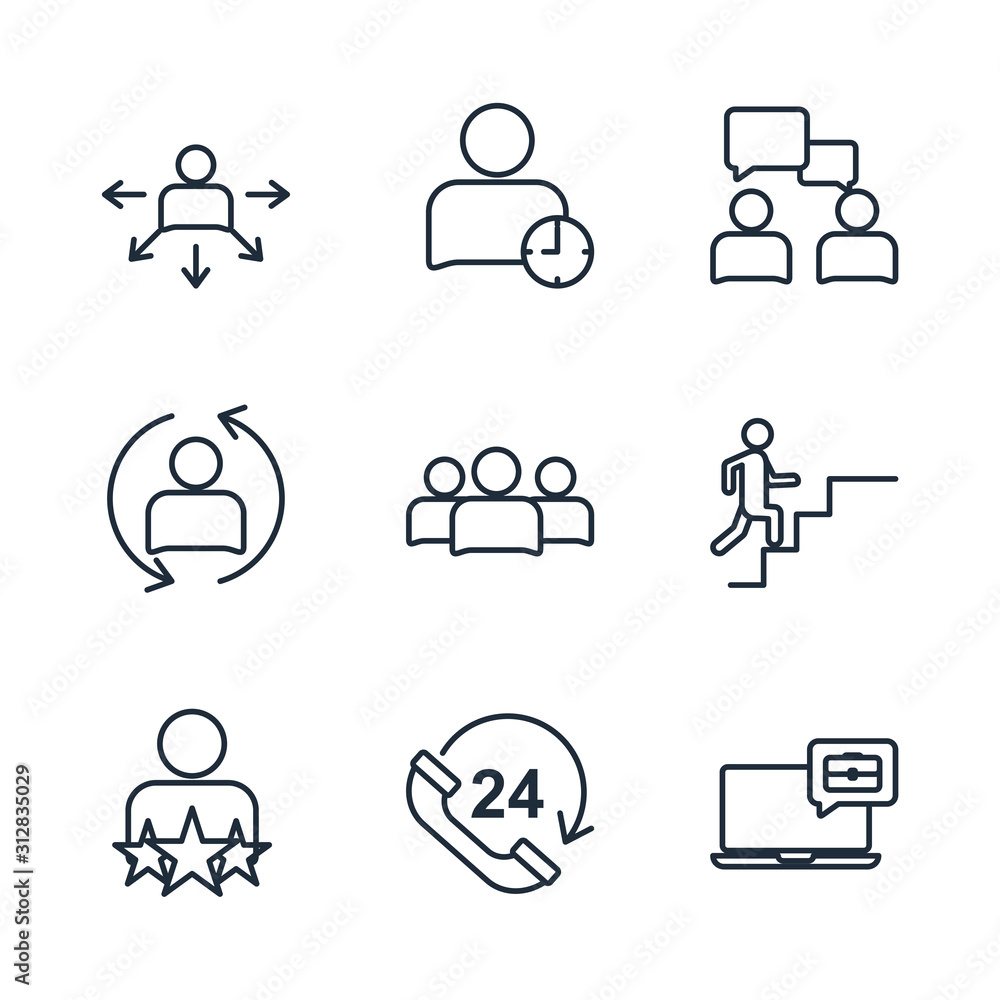 Aufkleber set business people and corporate management icon template color editable. head hunting pack symbol 