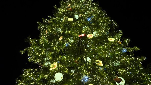 STrasbourg - DEC 26, 2019: Beautiful Christmas tree on the Strasbourg Christmas market