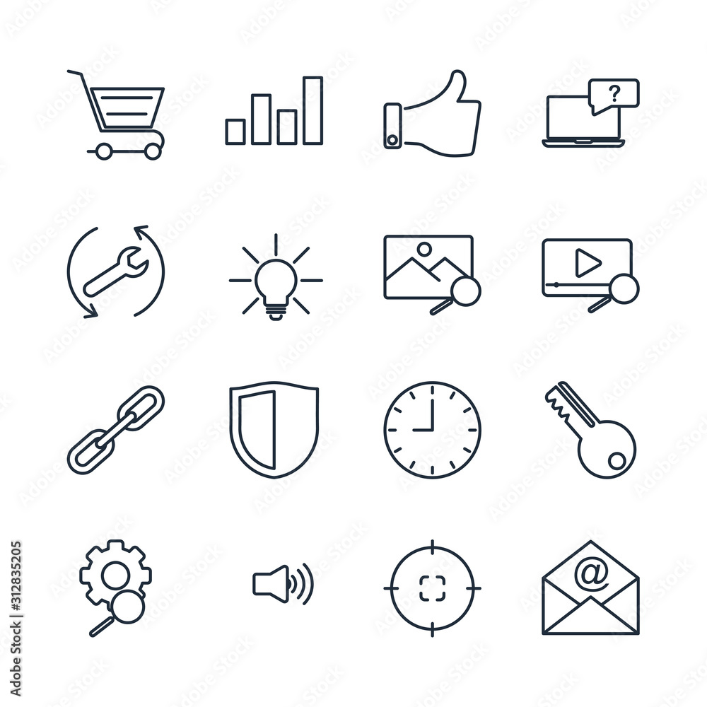 Poster set search engine optimization icon template color editable. seo elements pack symbol vector sign is