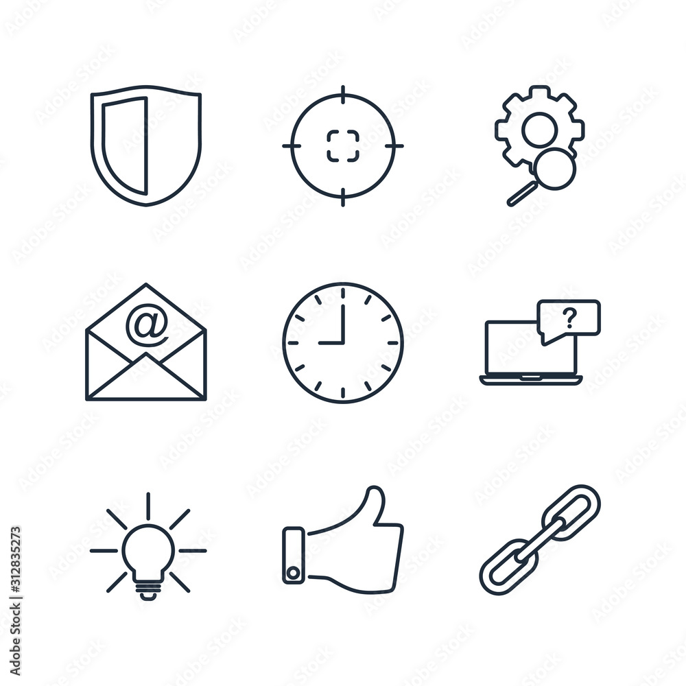 Poster set Search Engine Optimization icon template color editable. SEO Elements pack symbol vector sign isolated on white background icons vector illustration for graphic and web design.