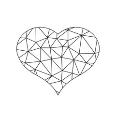 Low poly net heart. Symbol of love and St Valentines Day. Vector illustration