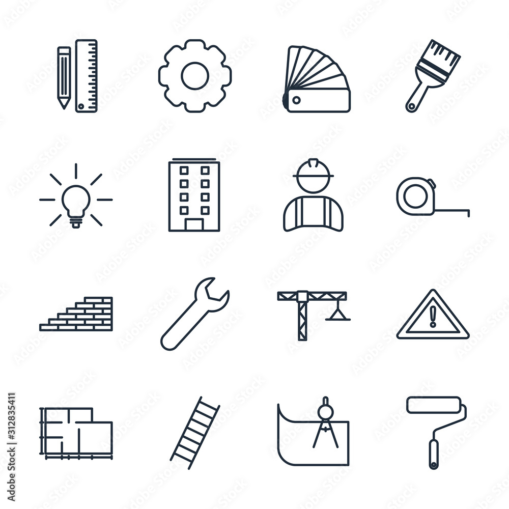 Aufkleber renovation, improvement and repair set icon template color editable. construction pack symbol vector sign isolated on white background icons vector illustration for graphic and web design.