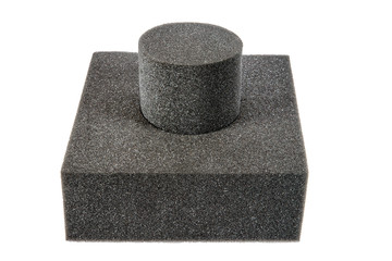 Black sponge foam in a shape of electronic or computer part, a protective equipment on white...