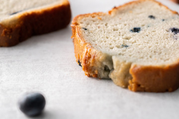 Blueberry muffin loaf bread cake sliced .