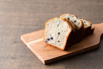 Blueberry muffin loaf bread cake sliced .