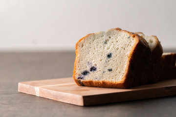 Blueberry muffin loaf bread cake sliced .