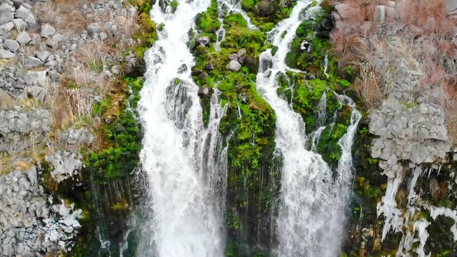 Large waterfall seen from above in Thousand Springs Idaho