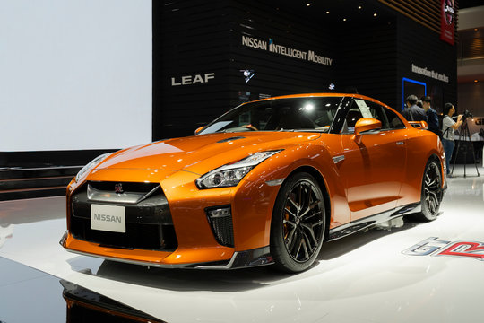 Bangkok, Thailand - March 26, 2019 : New Nissan GT-R sports car on display in 40th Bangkok International Motor Show 2019 at Muang Thong Thani, Thailand