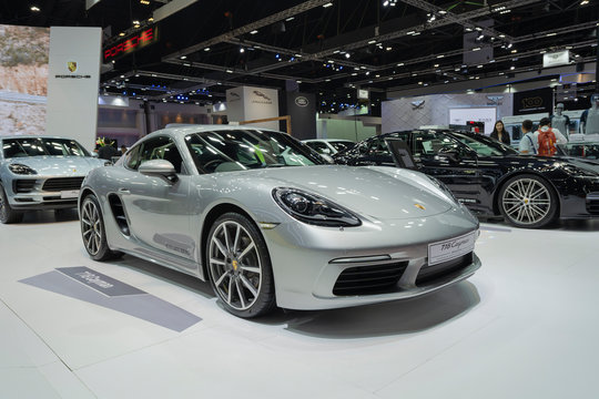 Bangkok, Thailand - March 26, 2019 : Porsche 718 Cayman Supercar on display in 40th Bangkok International Motor Show 2019 at Impact exhibition hall Muang Thong Thani