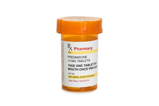 Generic Prednisone Prescription bottle isolated on white background