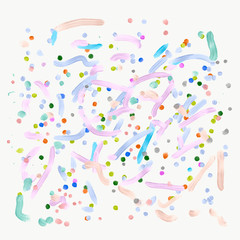 Abstract painted background. Abstract painted colorful background full of dots, brush strokes and points. Polka dotted. Brush painted. Art picture. Design painting. Colorful dots and strokes on white.