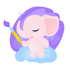 Baby girl elephant holding a brush in her trunk.