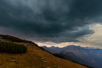 Summer scenery in the Transylvanian Alps, with gorgeous storm clouds