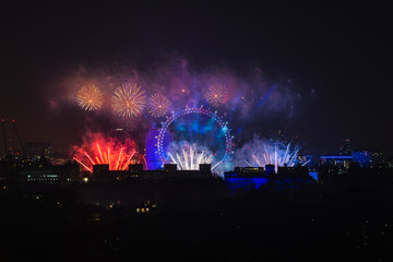 Fototapeta na wymiar London New Year fireworks celebrations 