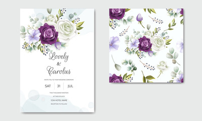 Elegant wedding invitation card template set with seamless pattern floral
